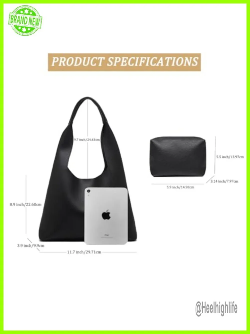 Vegan Leather Slouchy Hobo Tote Bag Shoulder Handbag Large Capacity